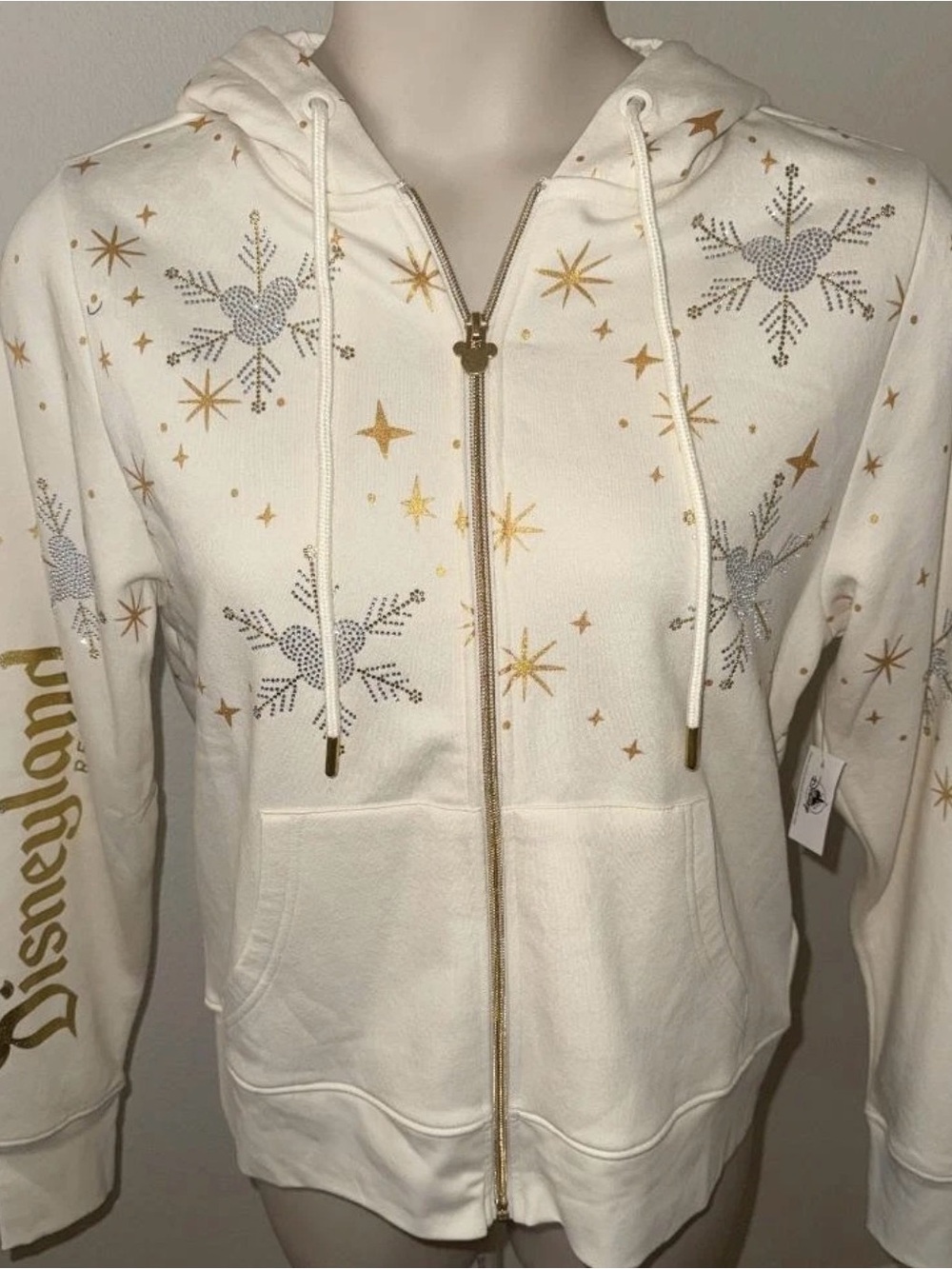 Disney Cream Zip Hoodie with Gold & Silver Star Snowflake Motifs